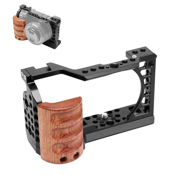 For Sony A6400 / A6300 / A6100 / A6000 Wood Handle Metal Camera Cage Stabilizer Rig