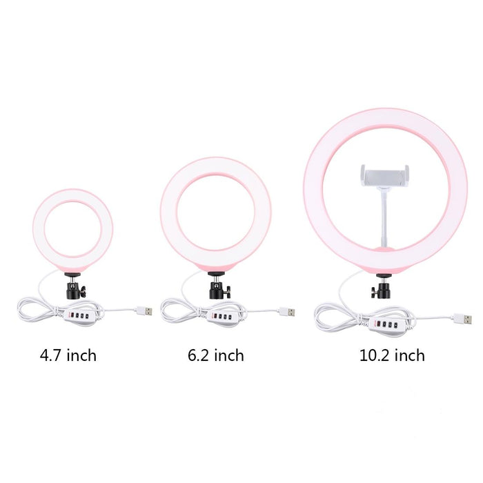 26Cm Usb 3 Modes Dimmable Led Ring Vlogging Selfie Beauty Photography Video Lights With Tripod Ball Head & Phone Clamp