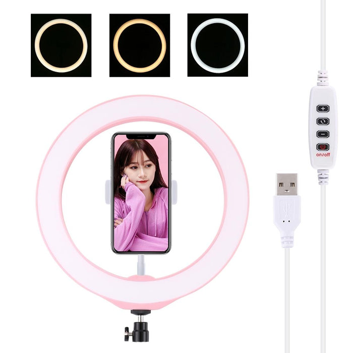 26Cm Usb 3 Modes Dimmable Led Ring Vlogging Selfie Beauty Photography Video Lights With Tripod Ball Head & Phone Clamp