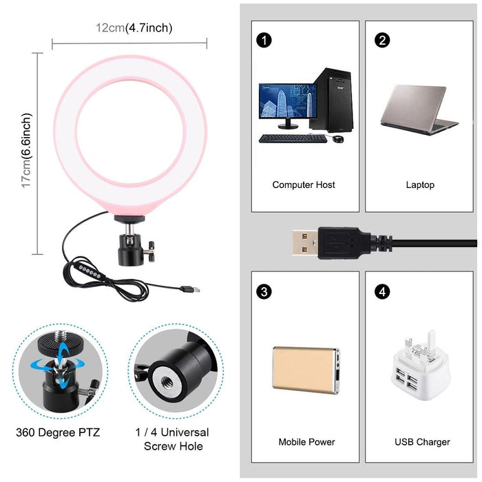 4.7 Inch 12Cm Curved Surface Usb 10 Modes 8 Colour Rgbw Dimmable Led Ring Vlogging Photography Video Lights With Tripod Ball Head