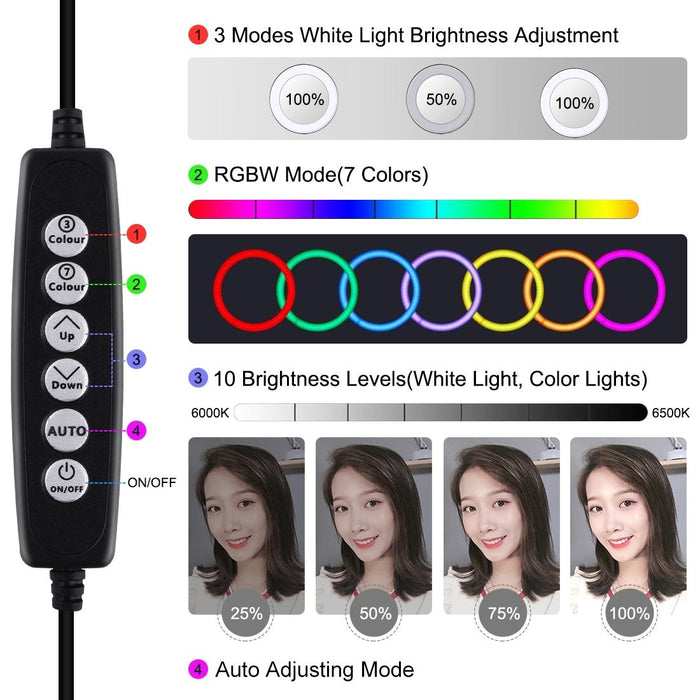 4.7 Inch 12Cm Curved Surface Usb 10 Modes 8 Colour Rgbw Dimmable Led Ring Vlogging Photography Video Lights With Tripod Ball Head