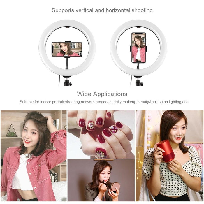 10.2 Inch 26Cm Curved Surface Usb Rgbw Dimmable Led Ring Vlogging Photography Video Lights With Tripod Ball Head & Remote Control & Phone Clamp