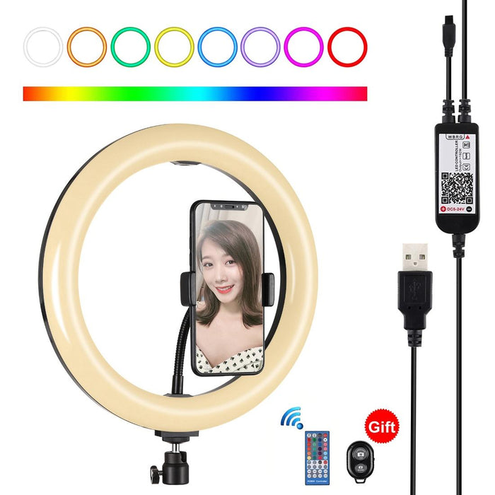 10.2 Inch 26Cm Curved Surface Usb Rgbw Dimmable Led Ring Vlogging Photography Video Lights With Tripod Ball Head & Remote Control & Phone Clamp