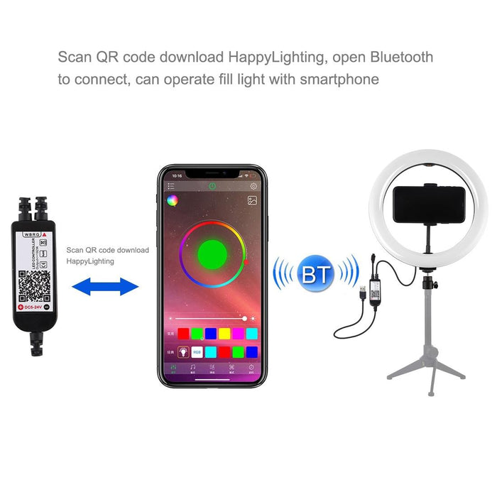 10.2 Inch 26Cm Curved Surface Usb Rgbw Dimmable Led Ring Vlogging Photography Video Lights With Tripod Ball Head & Remote Control & Phone Clamp