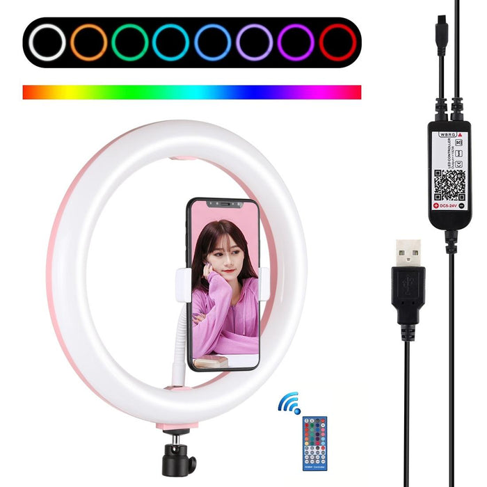 10.2 Inch 26Cm Curved Surface Usb Rgbw Dimmable Led Ring Vlogging Photography Video Lights With Tripod Ball Head & Remote Control & Phone Clamp