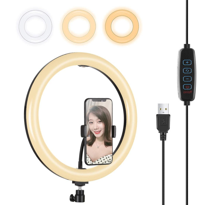 30Cm Usb 3 Modes Dimmable Dual Colour Temperature Led Curved Diffuse Light Ring Vlogging Selfie Photography Video Lights With Phone Clamp