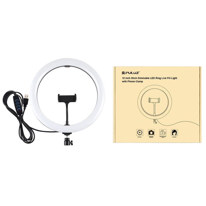 30Cm Usb 3 Modes Dimmable Dual Colour Temperature Led Curved Diffuse Light Ring Vlogging Selfie Photography Video Lights With Phone Clamp