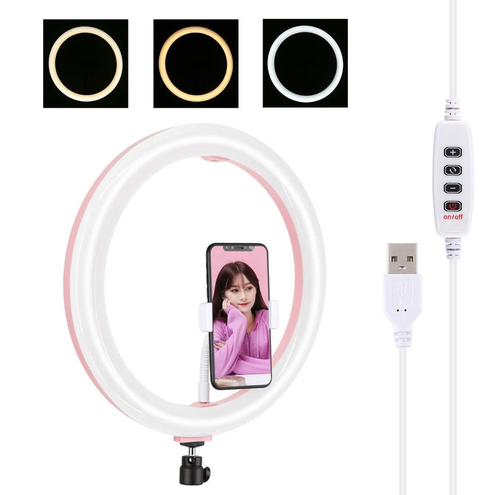 30Cm Usb 3 Modes Dimmable Dual Colour Temperature Led Curved Diffuse Light Ring Vlogging Selfie Photography Video Lights With Phone Clamp