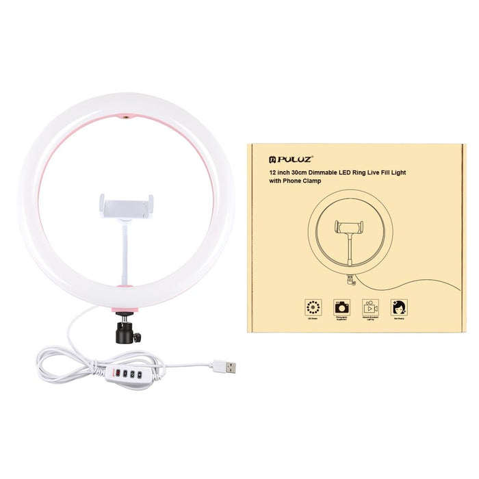 30Cm Usb 3 Modes Dimmable Dual Colour Temperature Led Curved Diffuse Light Ring Vlogging Selfie Photography Video Lights With Phone Clamp