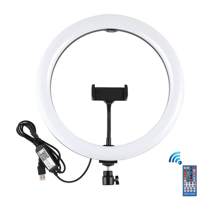 11.8 Inch 30Cm Rgb Dimmable Led Dual Colour Temperature Led Curved Diffuse Light Ring Vlogging Selfie Photography Video Lights With Tripod Ball Head & Phone Clamp & Remote Control