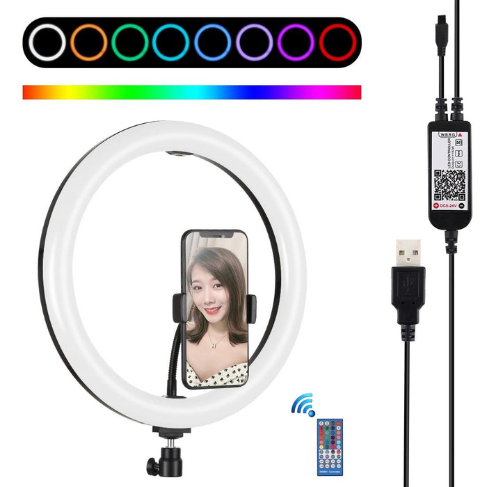 11.8 Inch 30Cm Rgb Dimmable Led Dual Colour Temperature Led Curved Diffuse Light Ring Vlogging Selfie Photography Video Lights With Tripod Ball Head & Phone Clamp & Remote Control