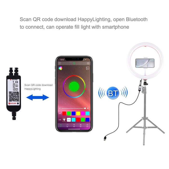 11.8 Inch 30Cm Rgb Dimmable Led Dual Colour Temperature Led Curved Diffuse Light Ring Vlogging Selfie Photography Video Lights With Tripod Ball Head & Phone Clamp & Remote Control