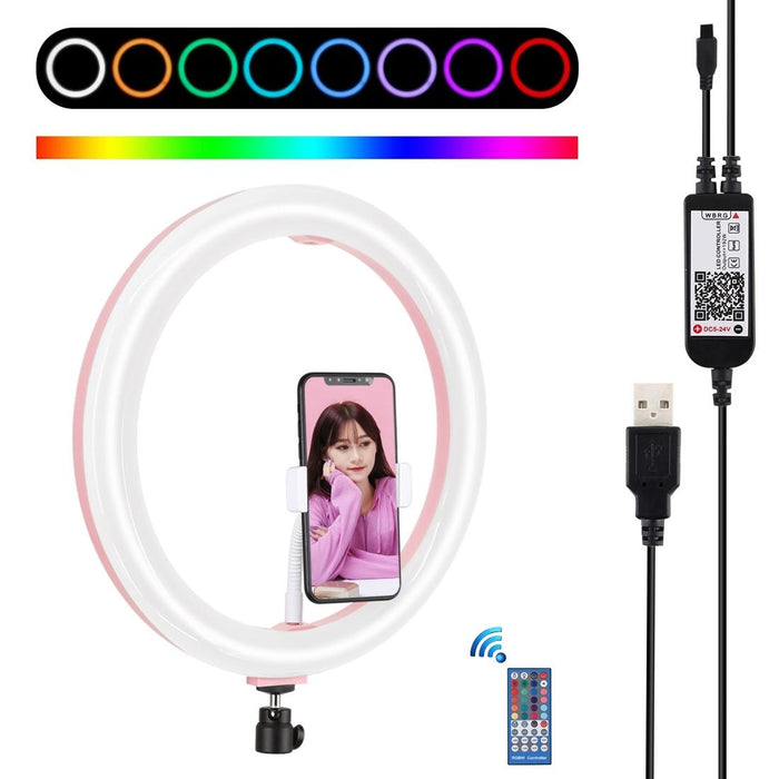 11.8 Inch 30Cm Rgb Dimmable Led Dual Colour Temperature Led Curved Diffuse Light Ring Vlogging Selfie Photography Video Lights With Tripod Ball Head & Phone Clamp & Remote Control