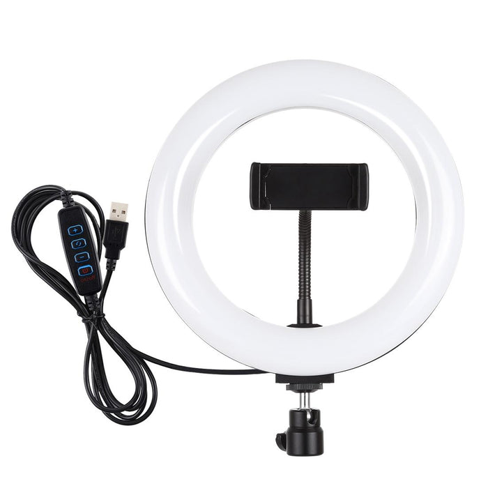 20Cm Usb 3 Modes Dimmable Dual Colour Temperature Led Curved Light Ring Vlogging Selfie Photography Video Lights With Phone Clamp