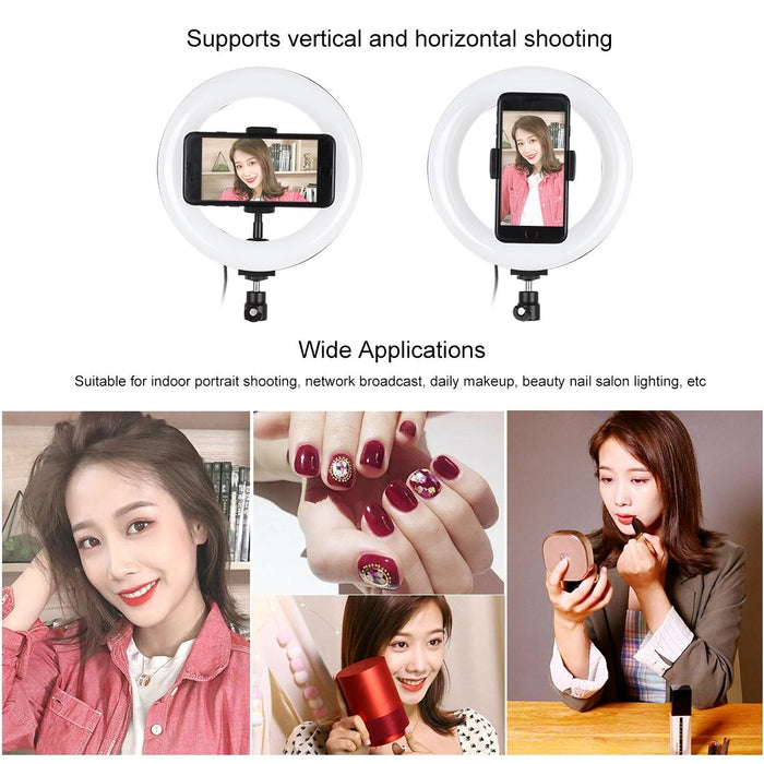 20Cm Usb 3 Modes Dimmable Dual Colour Temperature Led Curved Light Ring Vlogging Selfie Photography Video Lights With Phone Clamp