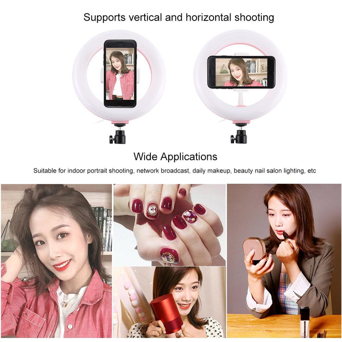 20Cm Usb 3 Modes Dimmable Dual Colour Temperature Led Curved Light Ring Vlogging Selfie Photography Video Lights With Phone Clamp