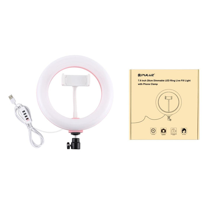 20Cm Usb 3 Modes Dimmable Dual Colour Temperature Led Curved Light Ring Vlogging Selfie Photography Video Lights With Phone Clamp