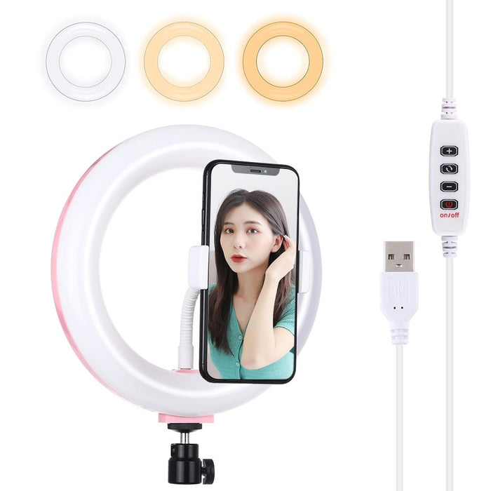 20Cm Usb 3 Modes Dimmable Dual Colour Temperature Led Curved Light Ring Vlogging Selfie Photography Video Lights With Phone Clamp