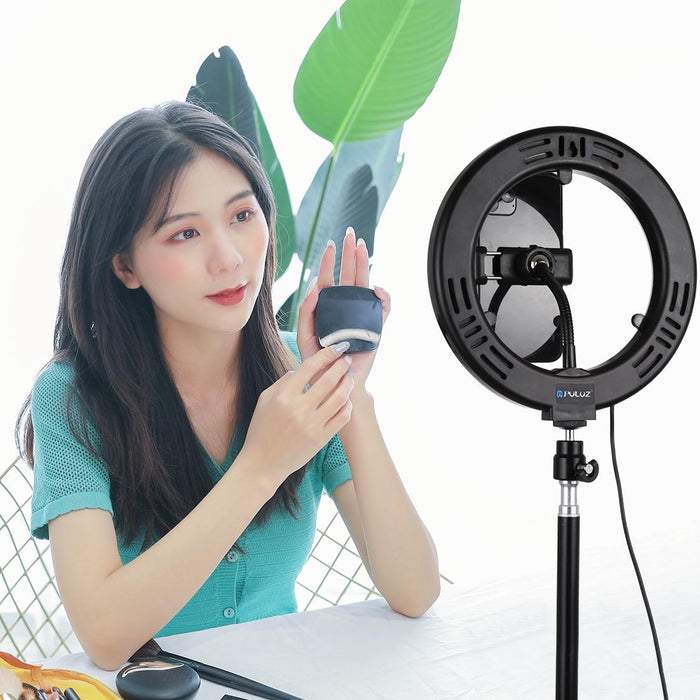 7.9 Inch 20Cm Usb 3 Modes Dimmable Dual Colour Temperature Led Curved Light Ring Vlogging Selfie Photography Video Lights With Mirror Black