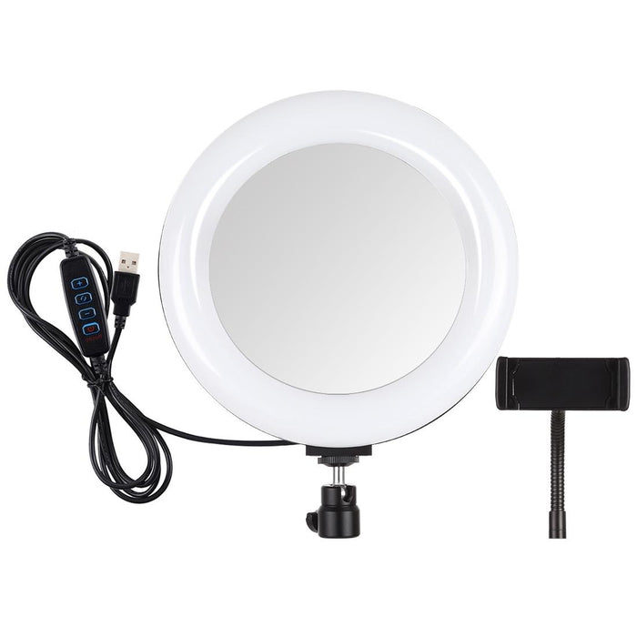 7.9 Inch 20Cm Usb 3 Modes Dimmable Dual Colour Temperature Led Curved Light Ring Vlogging Selfie Photography Video Lights With Mirror Black