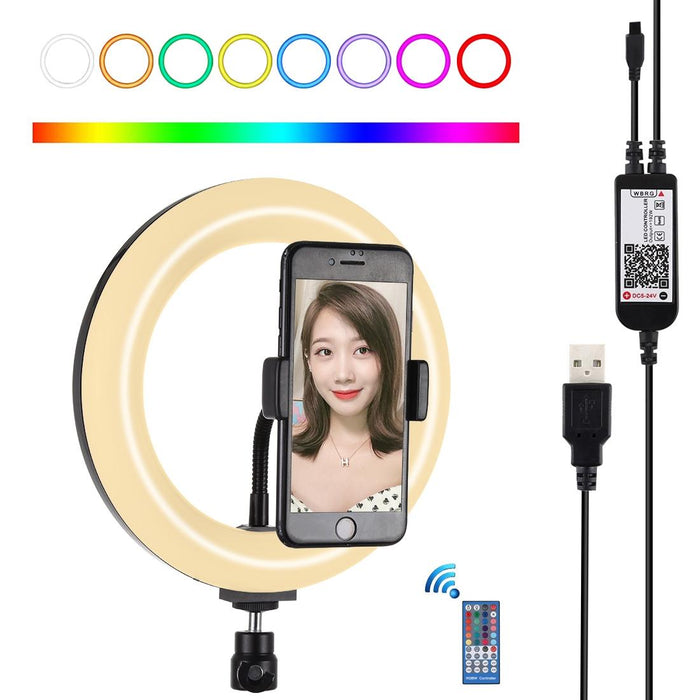 7.9 Inch 20Cm Usb Rgb Dimmable Led Dual Colour Temperature Led Curved Light Ring Vlogging Selfie Photography Video Lights With Phone Clamp