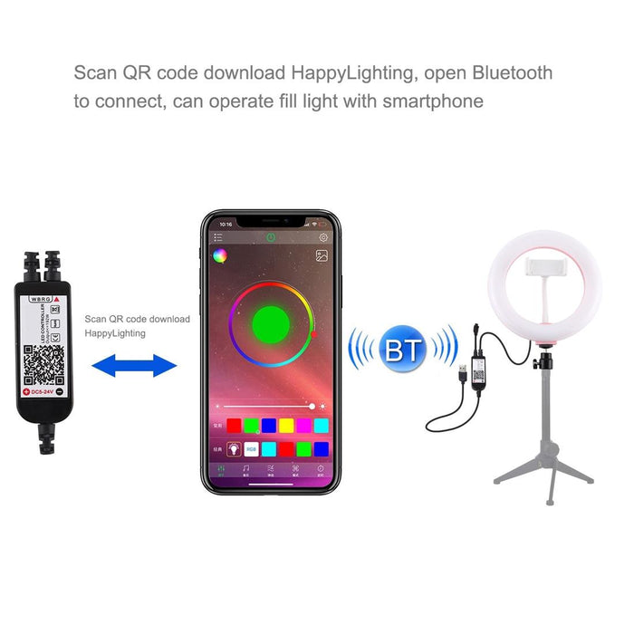 7.9 Inch 20Cm Usb Rgb Dimmable Led Dual Colour Temperature Led Curved Light Ring Vlogging Selfie Photography Video Lights With Phone Clamp