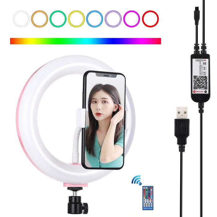 7.9 Inch 20Cm Usb Rgb Dimmable Led Dual Colour Temperature Led Curved Light Ring Vlogging Selfie Photography Video Lights With Phone Clamp