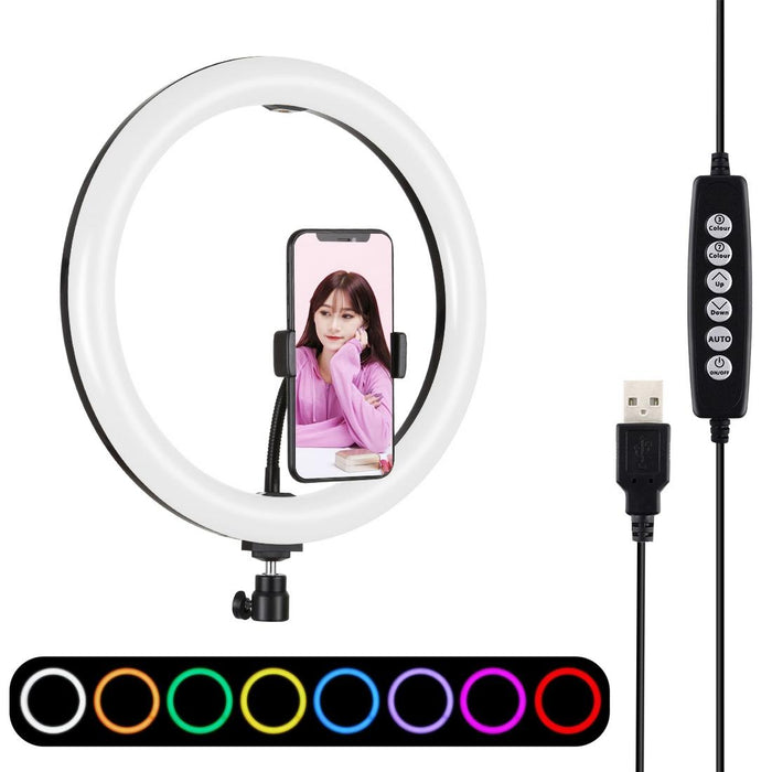 11.8 Inch 30Cm Curved Surface Usb 10 Modes 8 Colour Rgbw Dimmable Led Ring Vlogging Photography Video Lights With Tripod Ball Head & Phone Clamp Black