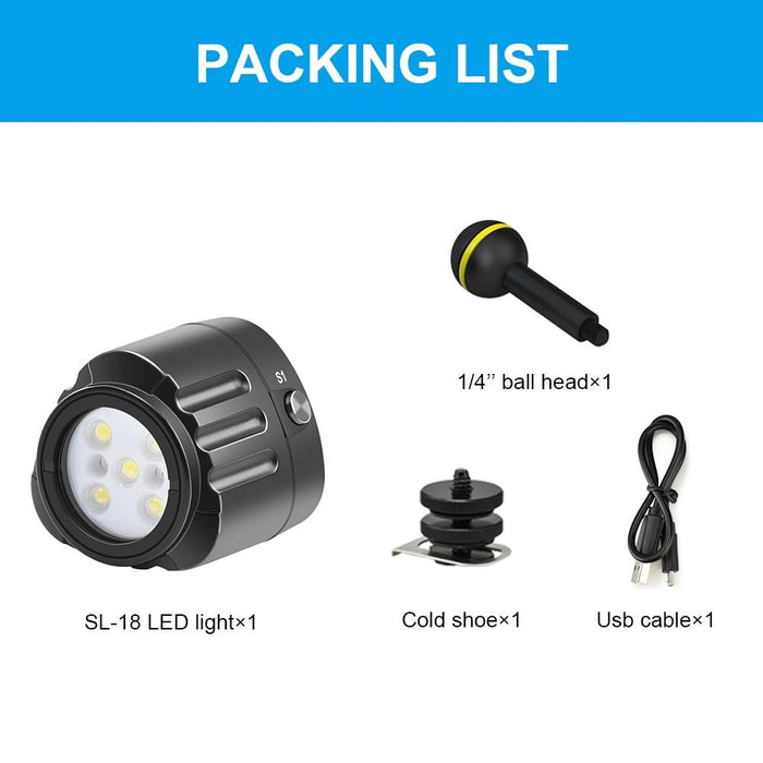 40m Underwater Led Photography Fill Light 1000lm Diving