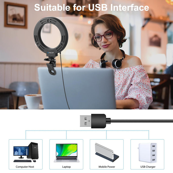 6.2 Inch 16Cm Ring Selfie Light 3 Modes Usb Dimmable Dual Colour Temperature Led Curved Vlogging Photography Video Lights With Monitor Clip Holder Black