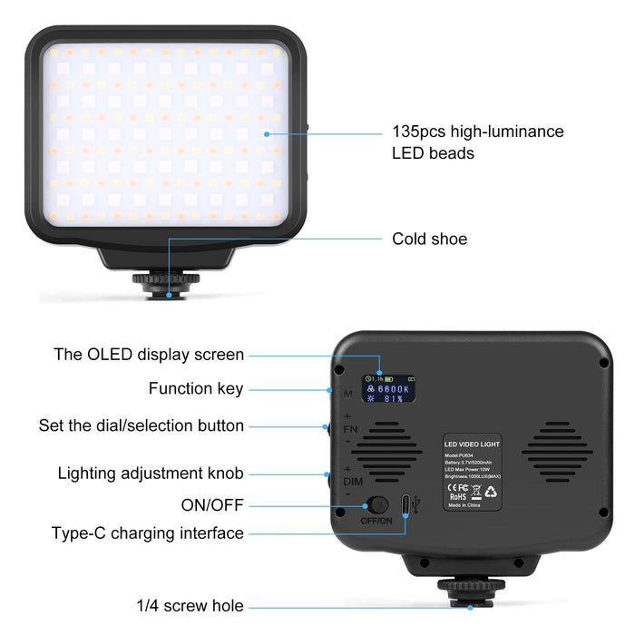 Handheld On-Camera Led Light With 2500-9900K & Rgb Fill For Photography