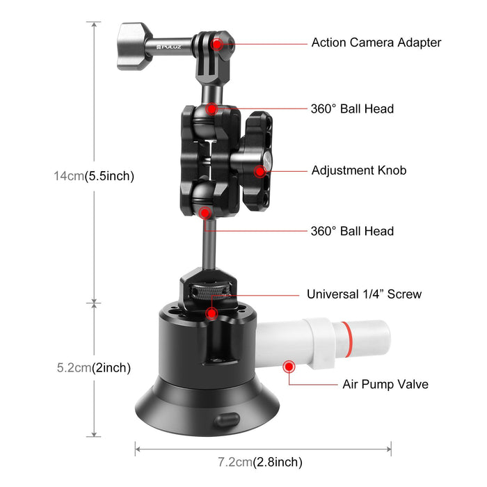 Magic Arm With Pump Suction Cup Aluminum Alloy Mount