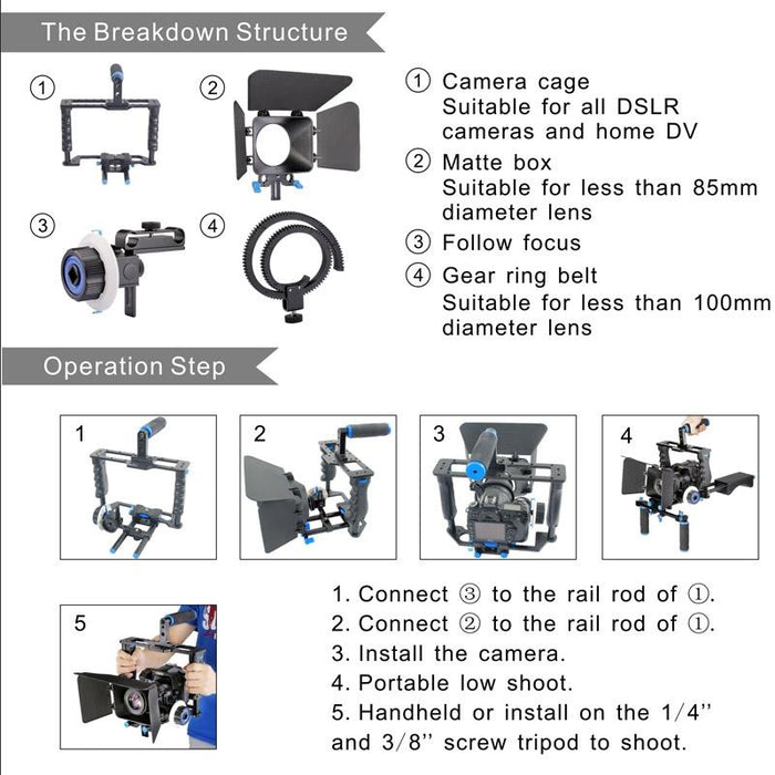 Ylg1103A-B Large Handle Video Camera Cage Stabilizer & Matte Box Kit For Dslr Camera / Video Camera