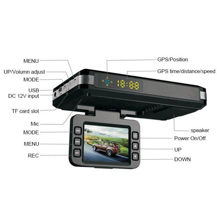 2.0 Lcd Radar Detector Dvr with Laser Gps Logger - Hd 720p