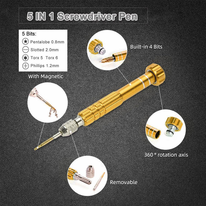 5 In 1 Gold Series Screwdriver Sets T5 / T6 / 1.2 / 1.5