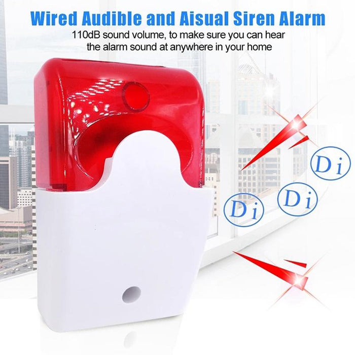 Mini Wired Red Strobe Siren For Burglar Security Alarm White