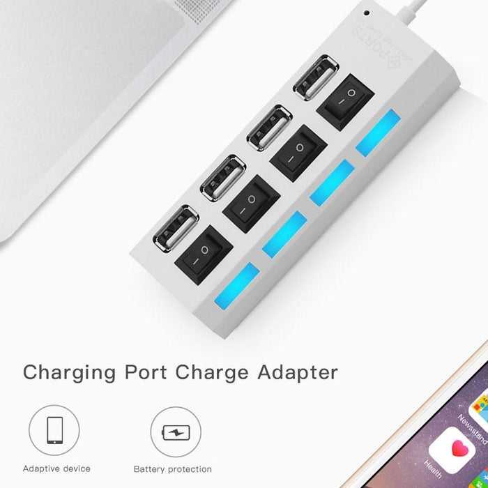 4-Port Usb Hub With High Speed 2.0 Splitter And On / Off Switch