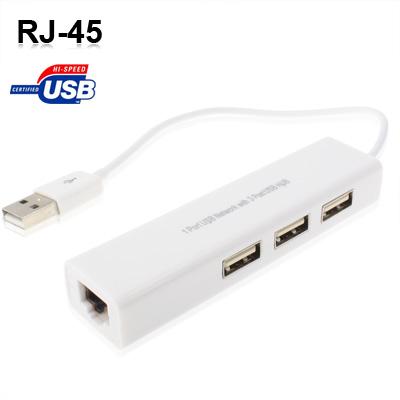 Usb Network Adapter With 3-Port Hub & Rj45 Ethernet