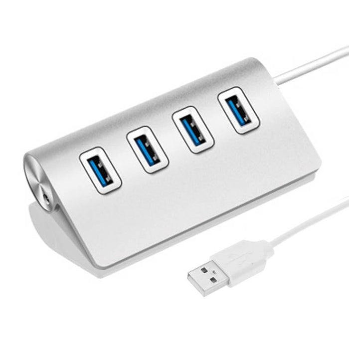 Portable 4-Port Usb 3.0 Hub 5Gbps Speed Aluminum 2Tb Support Silver