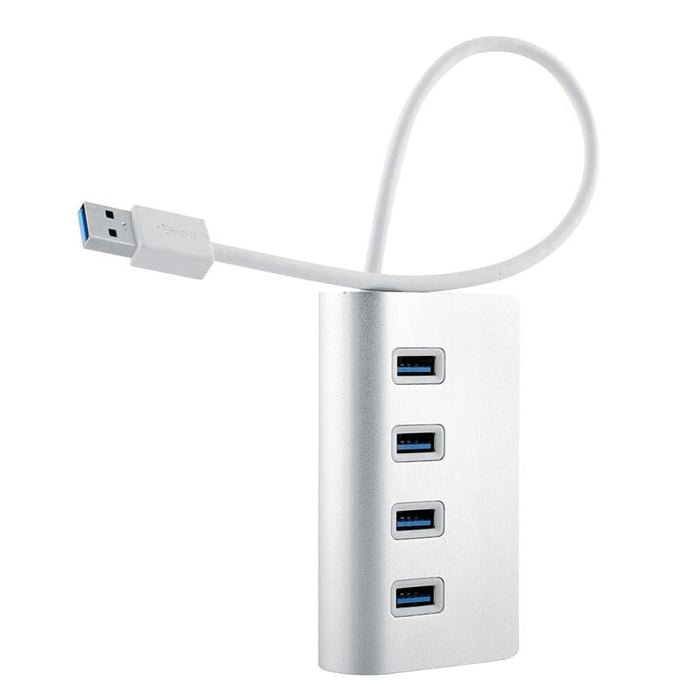 Portable 4-Port Usb 3.0 Hub 5Gbps Speed Aluminum 2Tb Support Silver