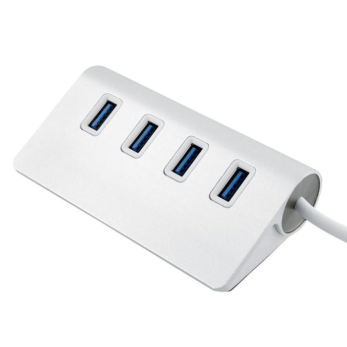 Portable 4-Port Usb 3.0 Hub 5Gbps Speed Aluminum 2Tb Support Silver