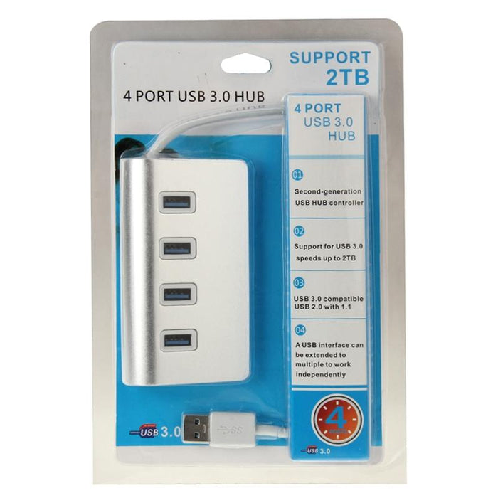 Portable 4-Port Usb 3.0 Hub 5Gbps Speed Aluminum 2Tb Support Silver