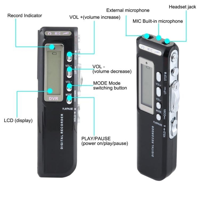 8Gb Digital Voice Recorder Dictaphone Mp3 Player Support Telephone Recording Vox Function Power Supply 2 X Aaa Battery Black Black