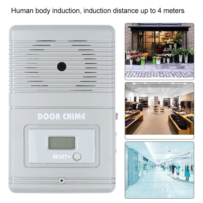 Light Sensitive And Motion Activated Visitor Door Chime With 0.7 Inch Lcd Counter Grey