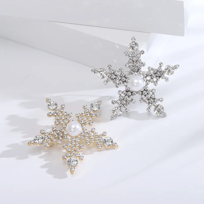 Delicate Snowflake Brooch Womens Lapel Pin With Pearled Rhinestones For Office Parties And Special Occasions