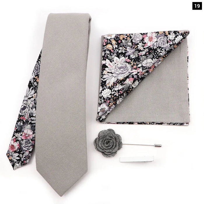 Floral Plaid Cotton Tie Set For Parties And Daily Wear