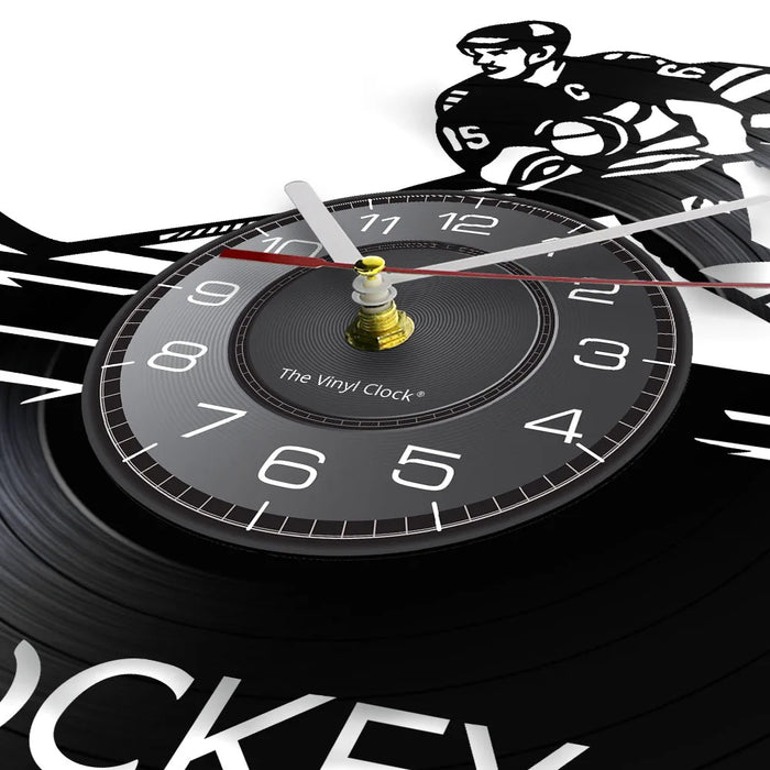 Hockey Player Silhouette Vinyl Record Wall Clock