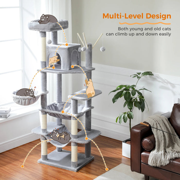 7 Level Indoor Cat Tower Scratching Post Condo H175Cm