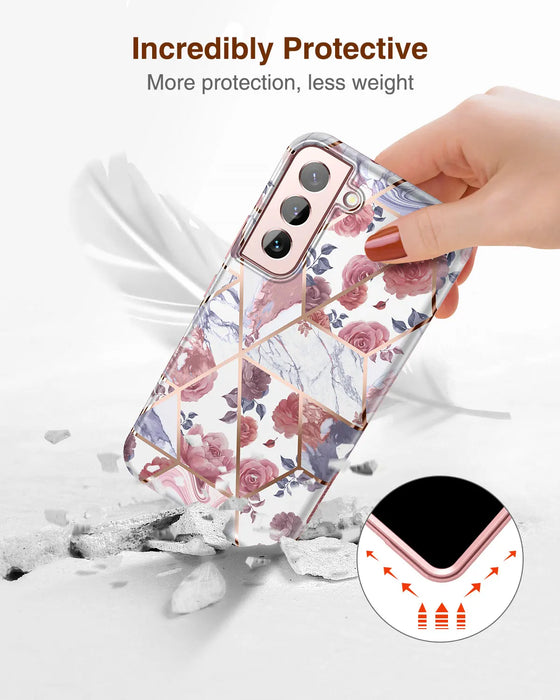 Marble Shockproof Rugged Case For Galaxy S22Plus With Screen Protector