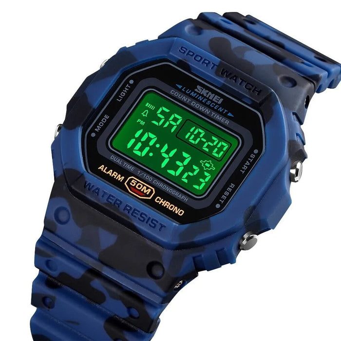 Men's PU Band Digital Date Calendar Display 5ATM 50M Water Resistant Wristwatch